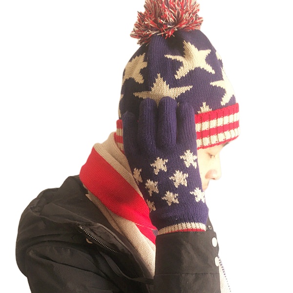3 piece winter warm hat scarf glove set American Union Flag knitted set