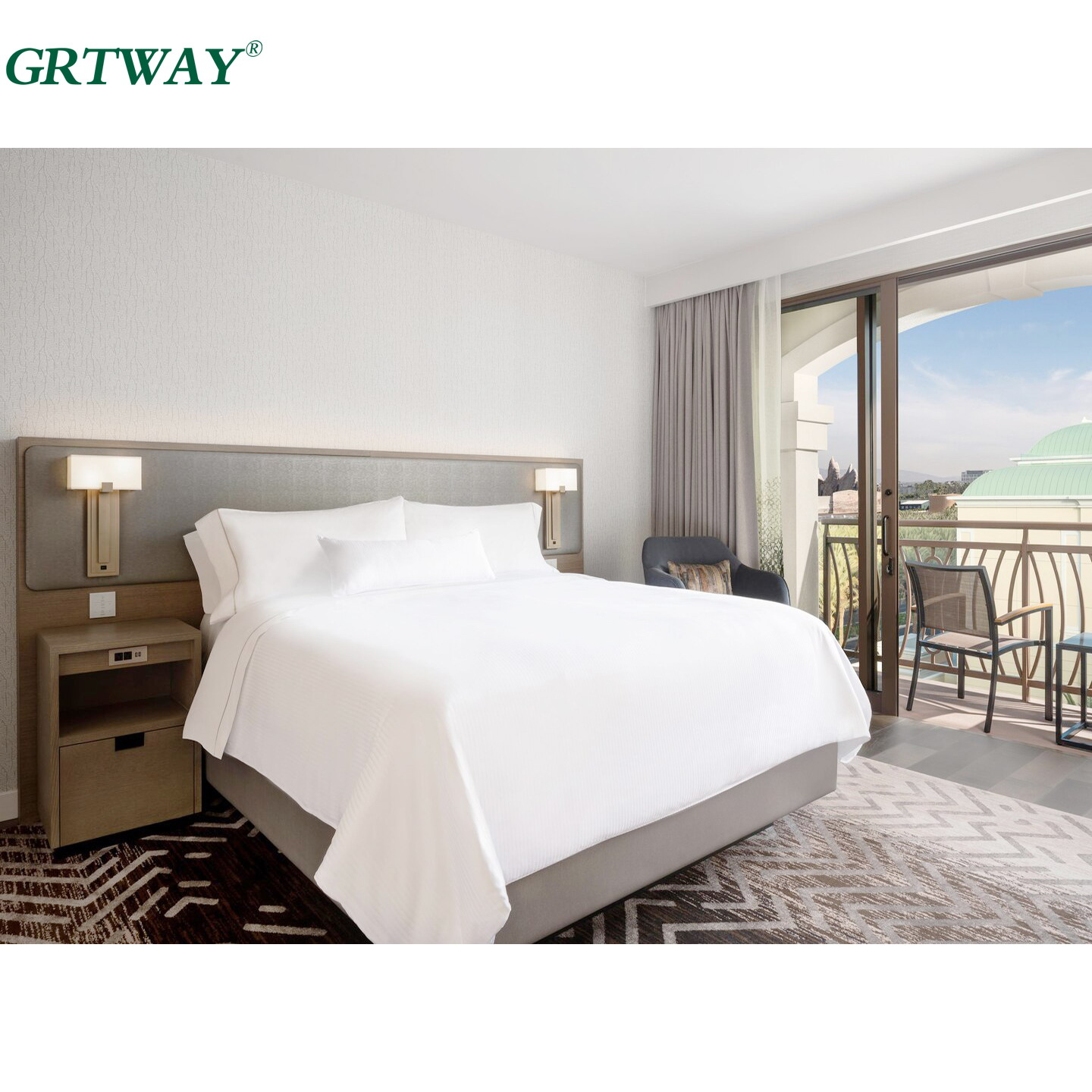 GRT5125 Modern Hotel Bedroom Furniture Sets Luxury Queen Size Custom Wooden Hotel Furniture