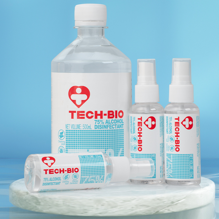 Factory Supply Discount Price Alcohol Disinfectant 75% Alcohol Sanitizer Spray TECH-BIO commerical cleaning sanitation spray