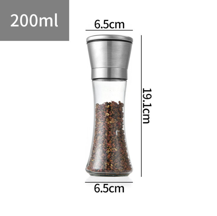 200ML Stainless steel glass grinder Manual grinder bottle Seasoning bottle glass seasoning bottle Grinder pulverizer