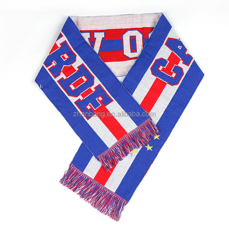 Dropship High Quality Double Side Custom Knitted Neck Fan Football Knitted Soccer Blue Scarves and Hat Custom Soccer Football Sc