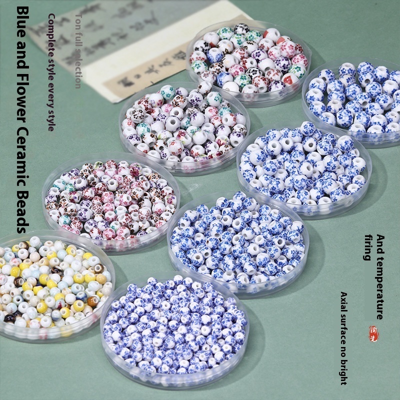 Handmade Blue & White Ceramic Beads Loose round Clay Beads in Multiple Styles for DIY Jewelry-Bracelets Necklaces Accessories