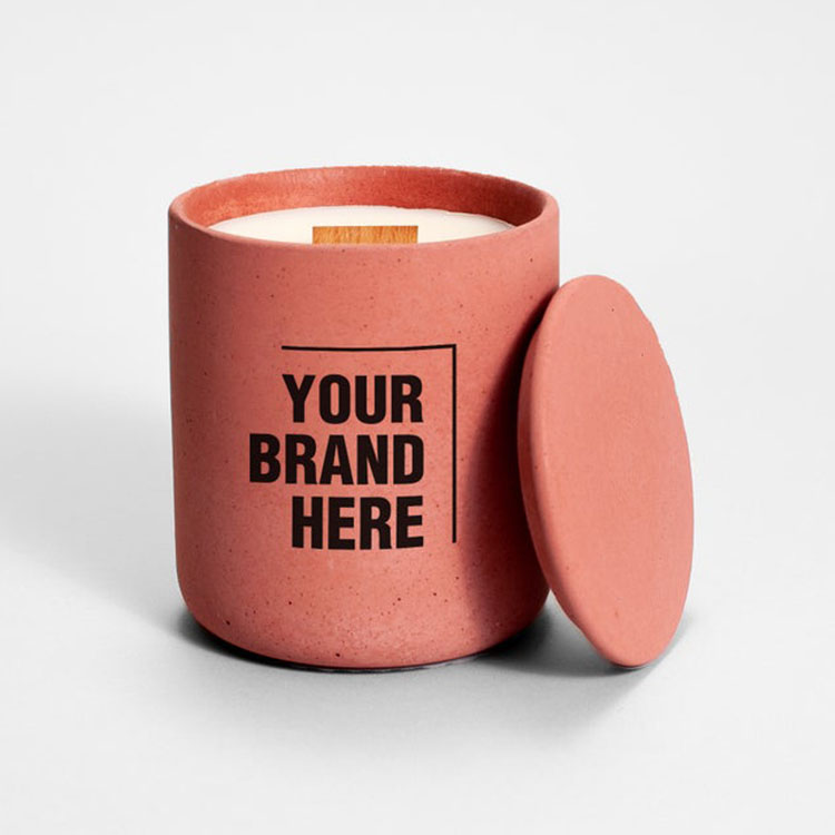 Simple Custom Printed Logo 4oz 8oz 16oz Matte Brick Red Concrete Cement Stone Candle Containers with Lids