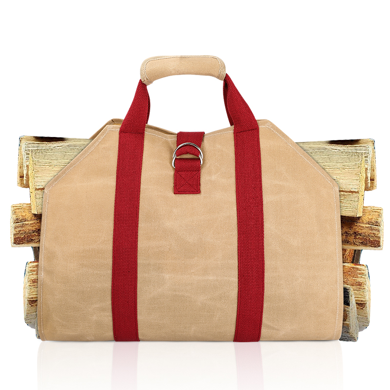 OEM factory Carrier Log Storage Fireplace Canvas Waxed Firewood Holder Bags