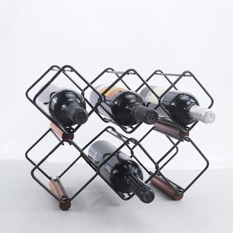E113 Countertop Metal Wine Bottle Racks Bottle Display Holders Table Top Stand Shelves Stackable Iron Wire Wine Storage Rack