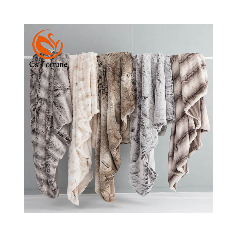 Hot sale super soft printed faux rabbit fur throw blanket blankets for winter
