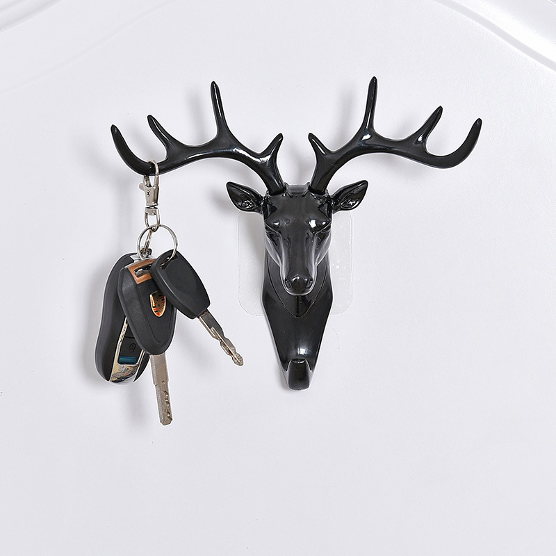 Deer Head Elephant Single Wall Hook / Hanger Animal Shaped Coat Hat Hook Heavy Duty Rustic Decorative Gift Black