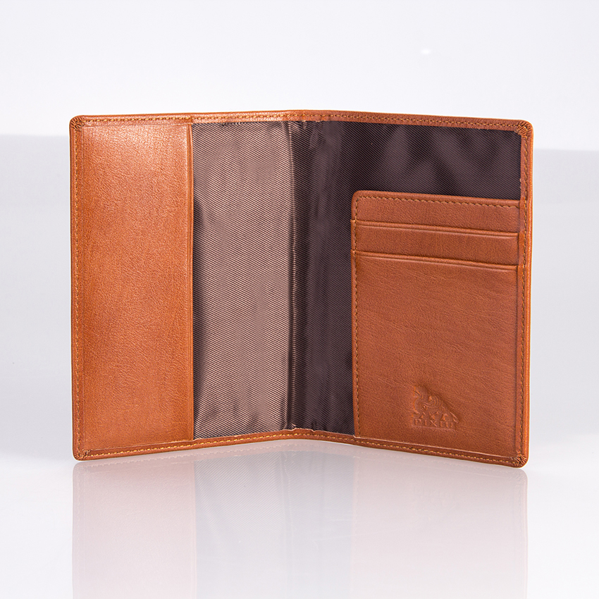 Luxury fashion brown cow leather passport holder with embossed logo