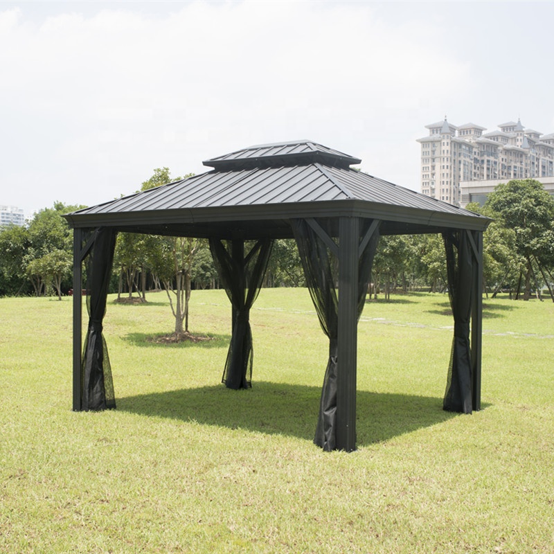 10 'x 12' фут 3x3,65 м прочная алюминиевая беседка для сада и вечеринки на открытом воздухе Всепогодная с москитной сеткой и навесом для патио