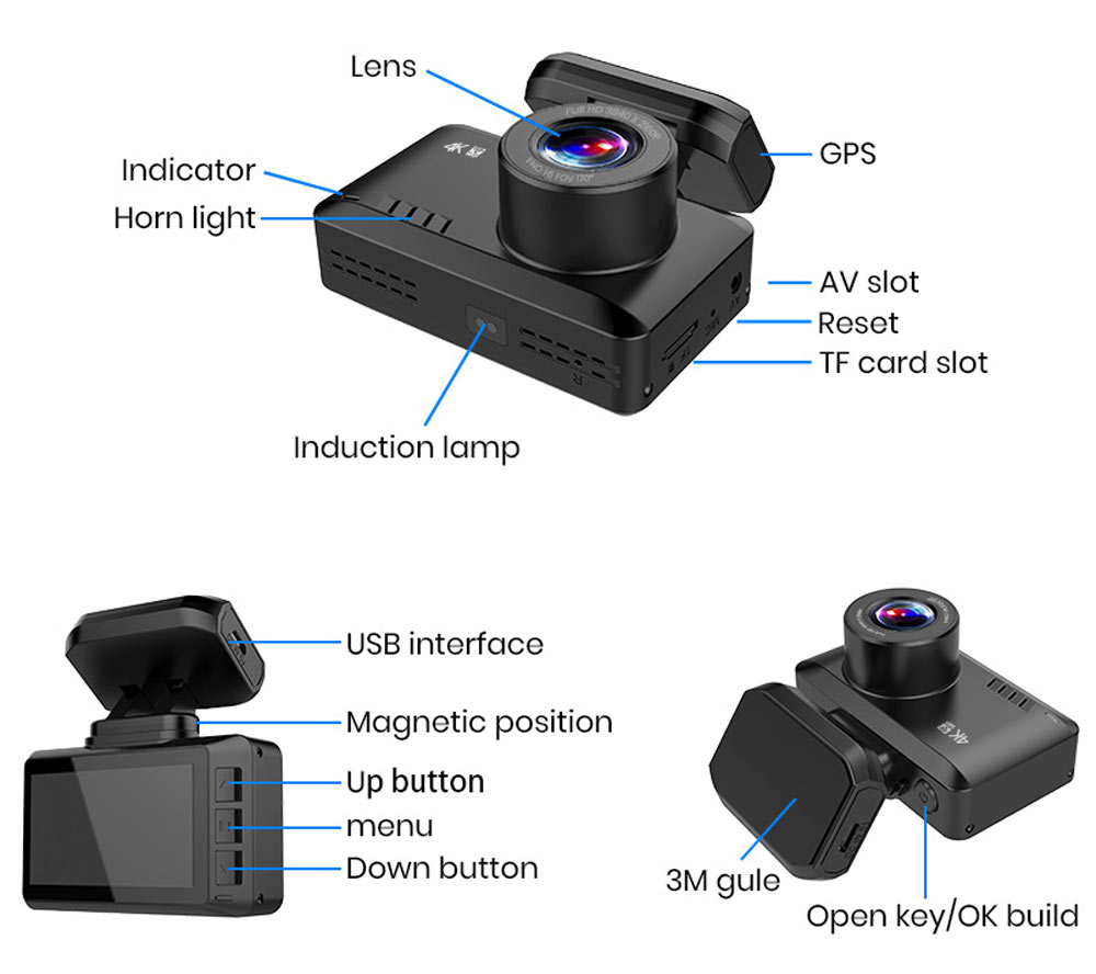 Best Full HD 4K Driver Dashboard Camera WIFI GPS Logger with 1080P Reverse Camera