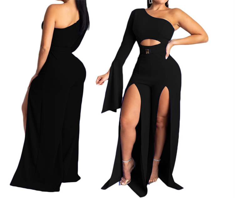 Wholesale Plus Size Womens Ladies Black One Shoulder Evening Jumpsuit