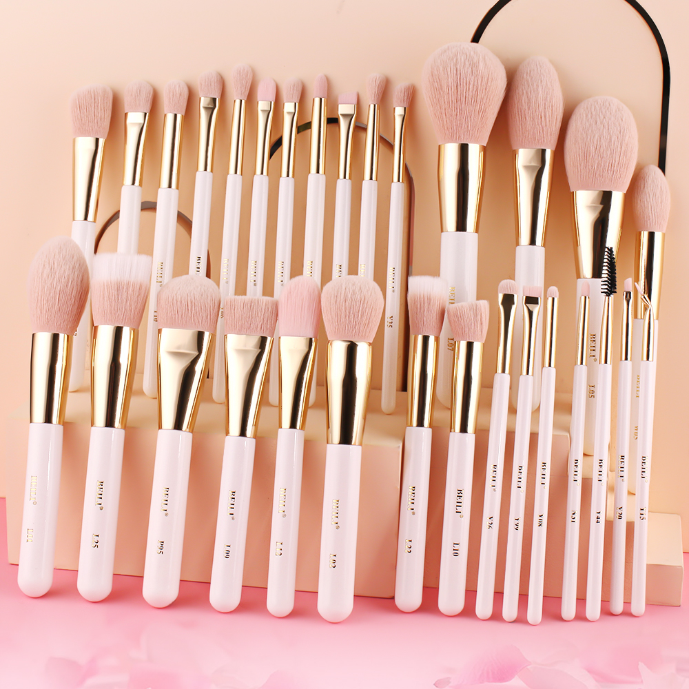 BEILI Luxury White brochas de maquillaje 30pc makeup brush set Vegan Synthetic hair Nano wool fiber Powder Foundation brush
