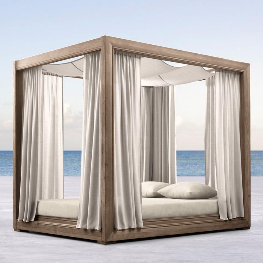 High quality luxury teak daybed with canopy outdoor furniture hotel beach canopy daybed