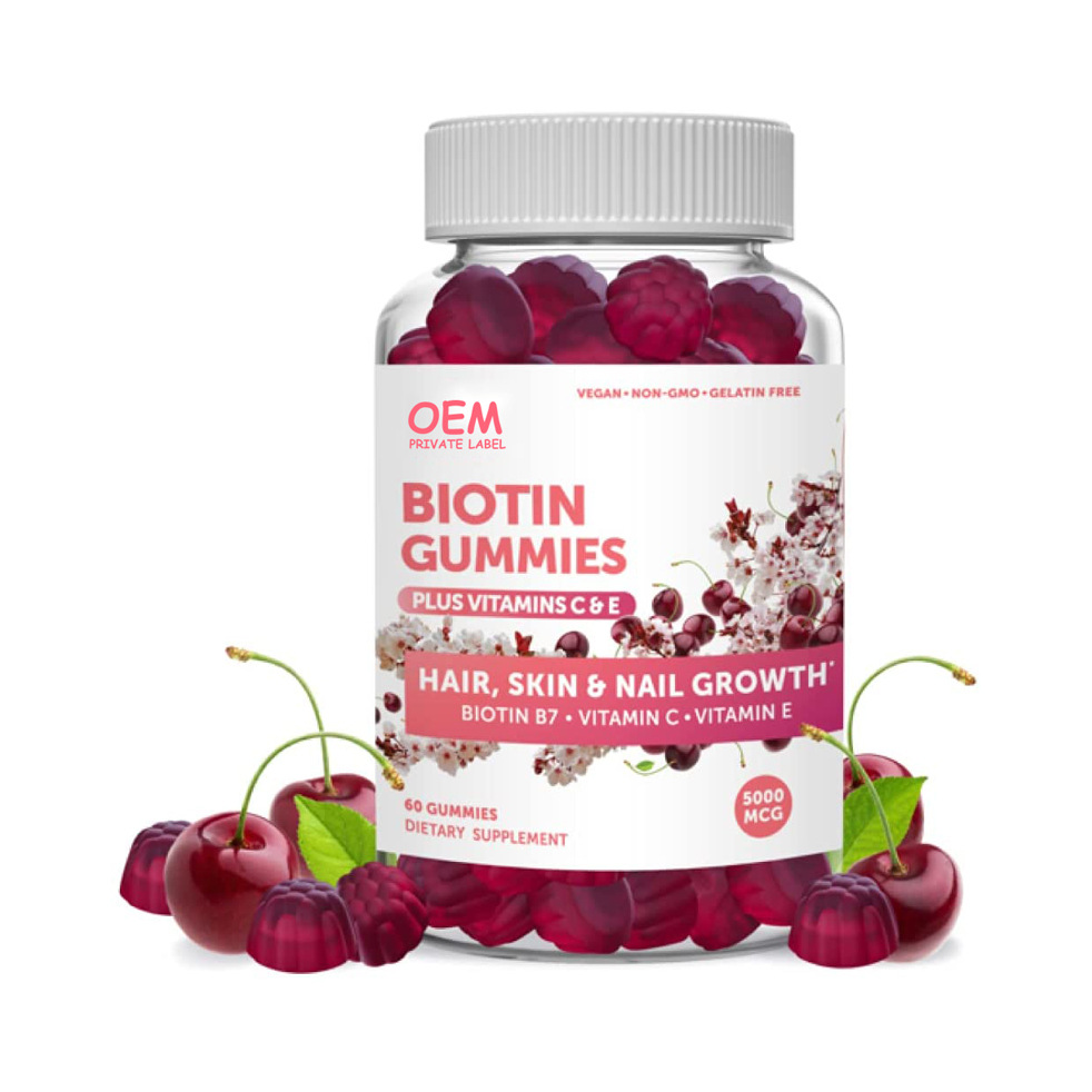 Private label Vegan Supplements Vitamin C & E Biotin Gummies Hair Skin Nail Vitamins Gummy Candy