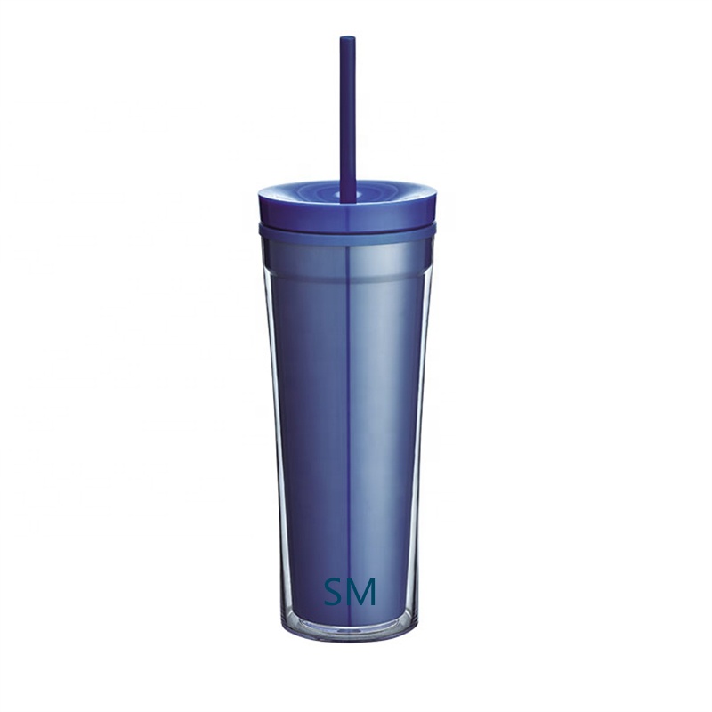 16oz Plastic Tumbler Cups Double Wall Mug Insulated Reusable Clear Acrylic Skinny Tumblers