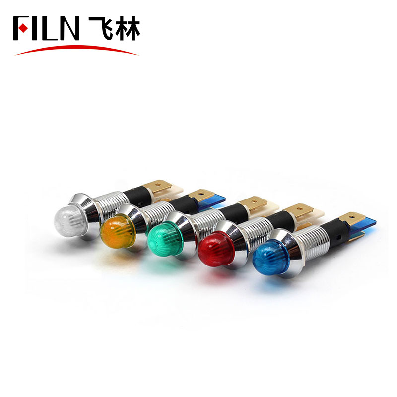 FILN 10mm Ball head equipment indicator light with two pins brass copper red green blue white 110V 12V waterproof IP67 light