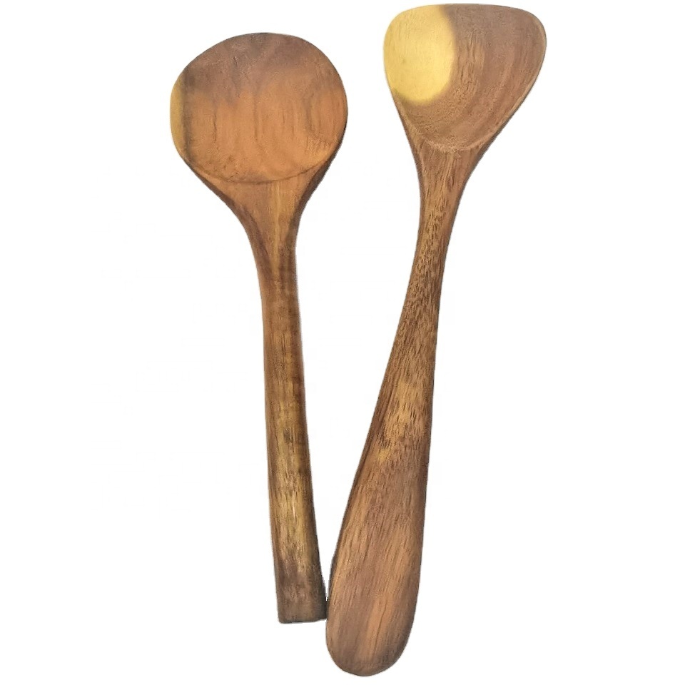 Wooden Kitchen Utensil s/2 serving Spoon/Flat Spatula For Cooking Nonstick Cookware, 100% Handmade By Natural Acacia Wood