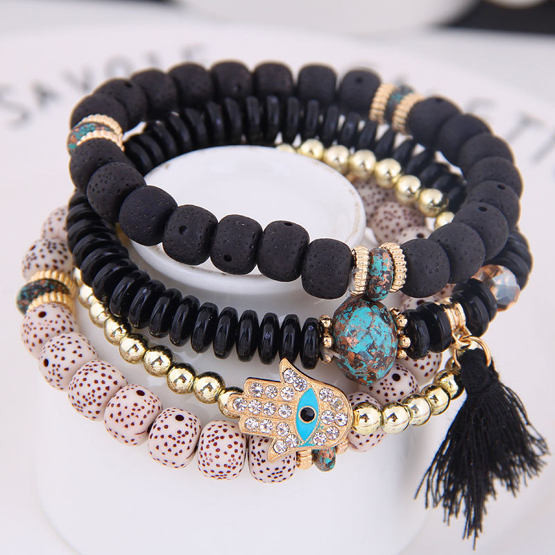 Amazon Fashion Vintage 4PCS Bracelet Set For Women Bohemian Multilayer Charm Hand Beaded Tassel Bracelet Jewelry