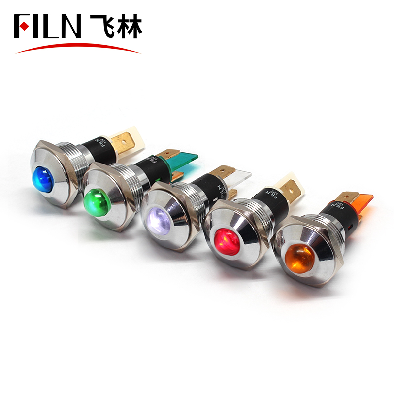 FILN 220v industrial indicator light 19mm convex head brass copper material with terminal pins panel equipment signal light