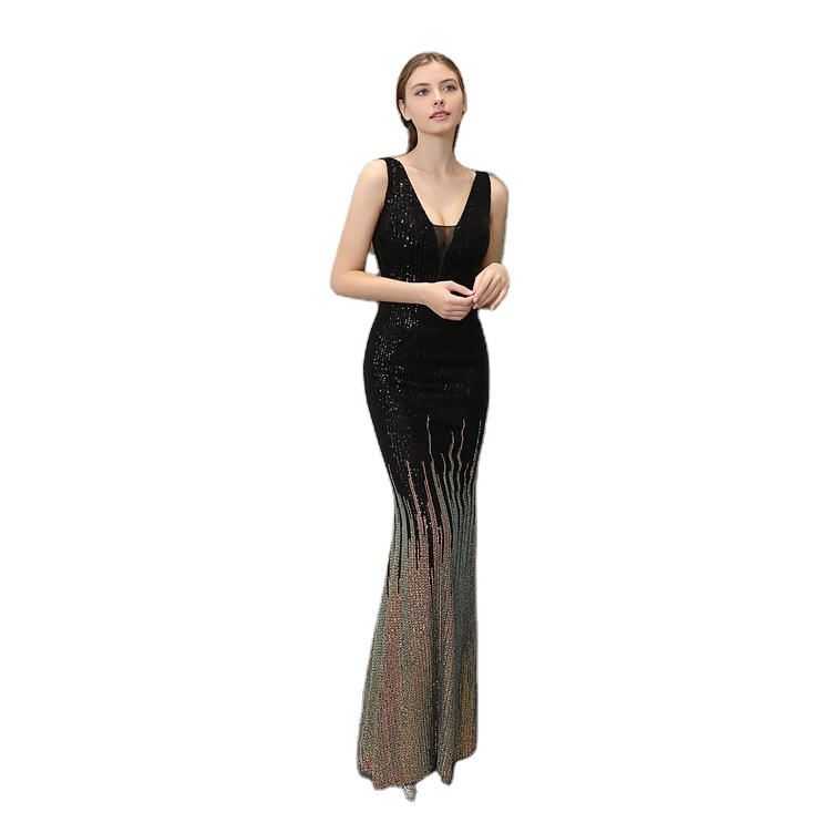 2021 women wedding dress evening dress women's banquet, noble lady long sequins fish tail dress