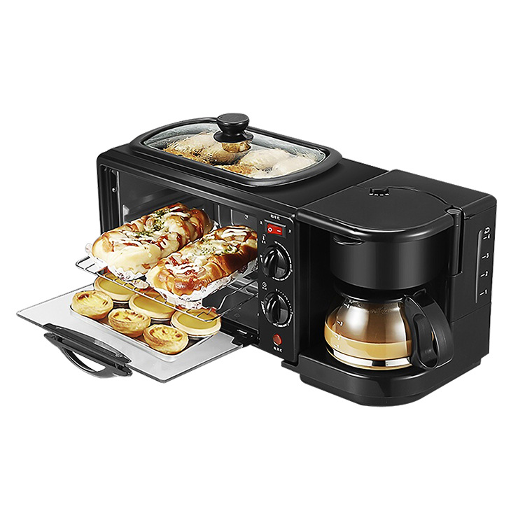 Plastic Material 3 in 1 Multi Function Breakfast Maker Machine with Toast Oven Coffee Pot Frying Pan 3 in 1 Cup Power Timer
