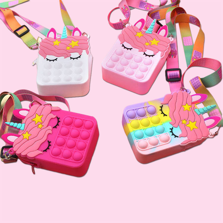 Mini Unicorn Design Push Popper Bubbles Shoulder bag Sensory Stress Relief Coin Purse Fidget toys set