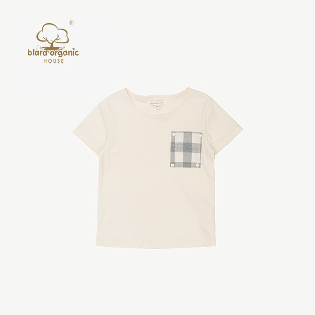 Organic cotton baby boy shorts sleeve plain tee shirts with pockets Children kids round collar white top