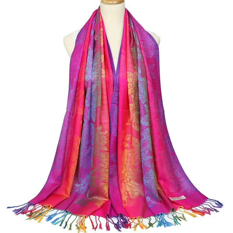 Красочный роскошный цветочный хлопок легкий мягкий шелковистый большой шаль из пашмины шарф жаккардовый женский шарф