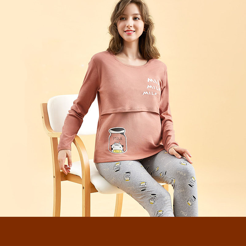 The New Breast-Feeding Cotton Pajamas Pregnant Woman Long-Sleeved Trousers Suit Pregnant Maternity Clothing