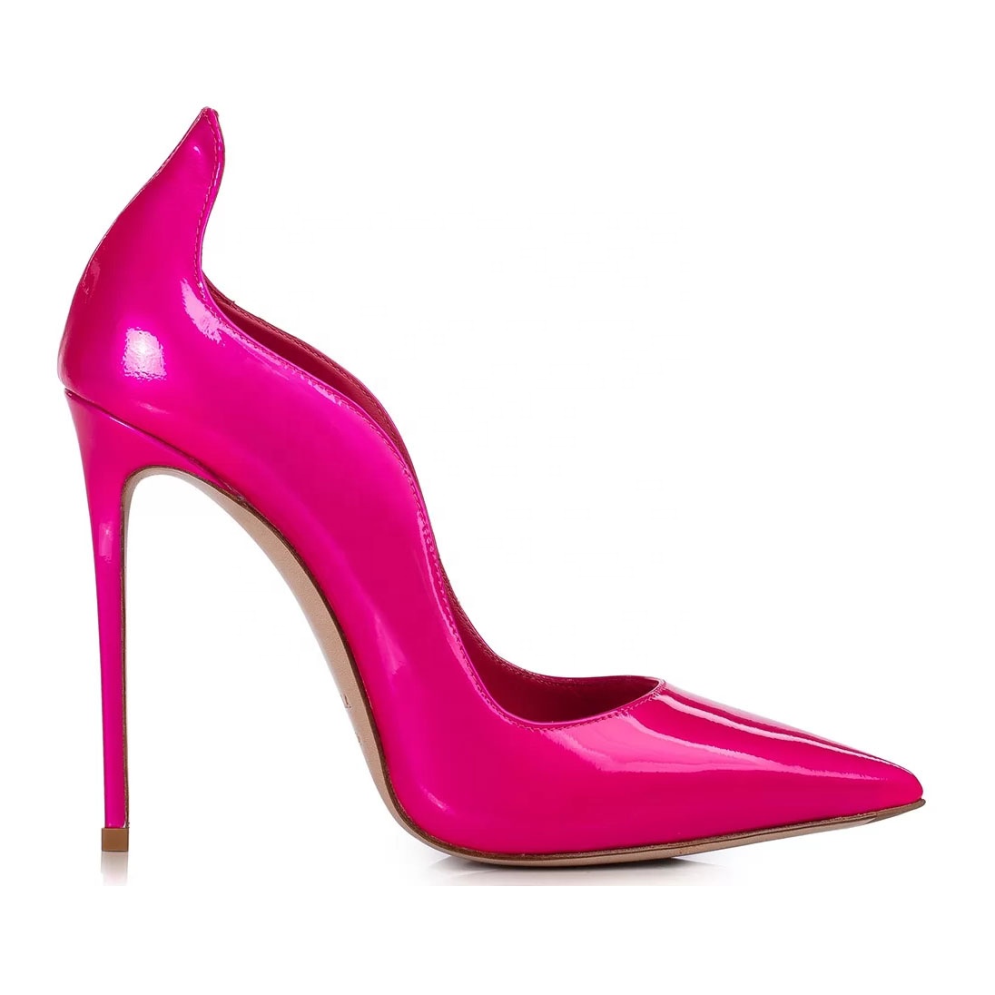 Anmairon Designer Shoes Women Heels 2021 Pointed Toe Spike Heels Wave Shape Heels For Ladies Fluorescent Green Women Pumps