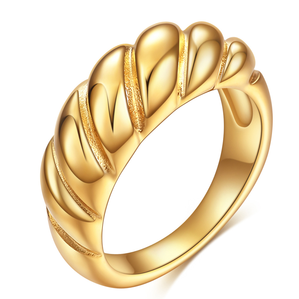 18K Gold Plated Stainless Steel Braided Twisted Rope Signet Chunky Dome Ring Stacking Band for Women Jewelry Croissant Ring