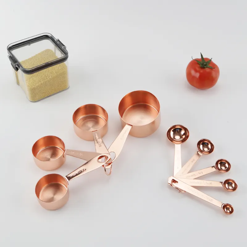 Copper Plated Stainless Steel Measuring Cup and Spoon Stackable Set of 9 Measuring set