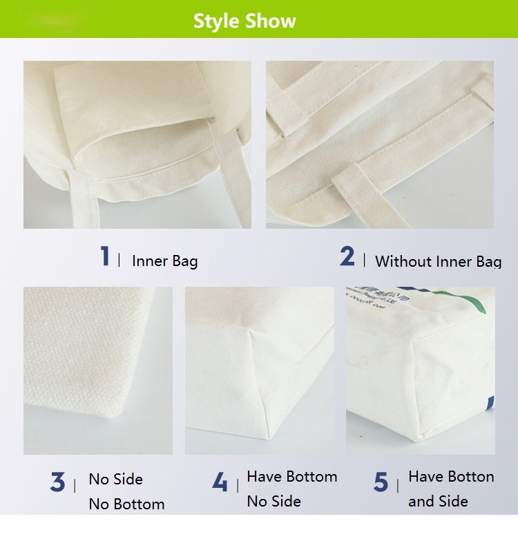 Low MOQ Factory Price Nature White Black Blank Plain Tote Bags Cotton Canvas