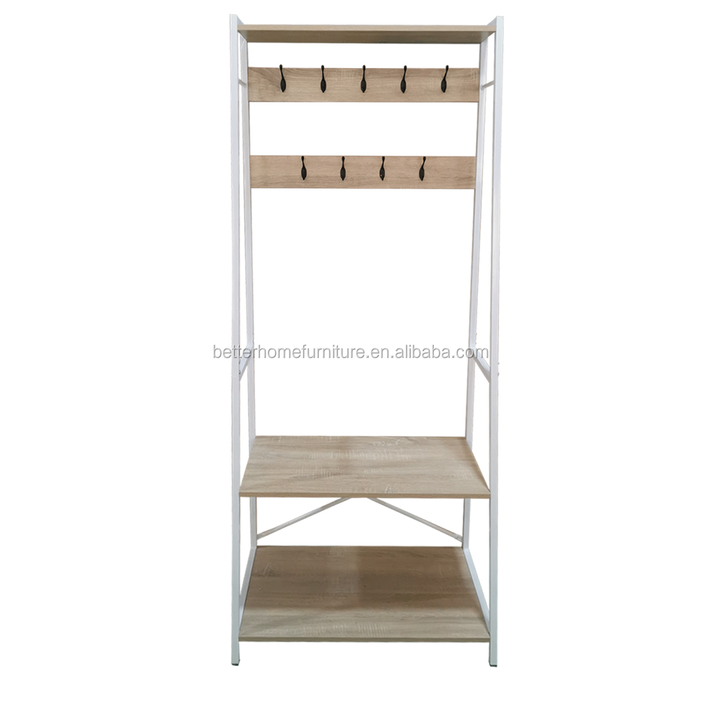 ZJH Industrial Style Stable Metal Frame Hall Tree Coat Rack with Shoe Rack for Hallway Entryway