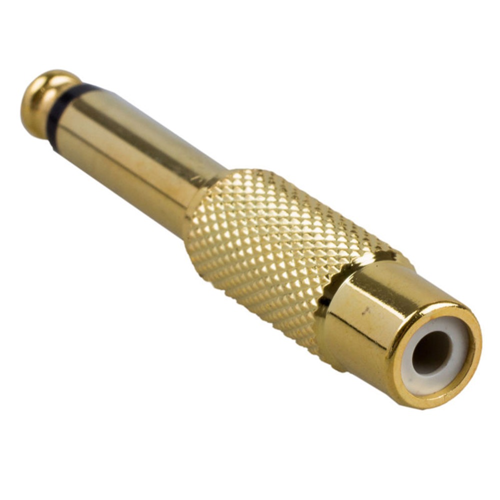 New Golden Audio Adapter 6.35mm 1/4" Male Mono Plug To RCA Female Jack Audio Adapter Connector TS For Home KTV Use
