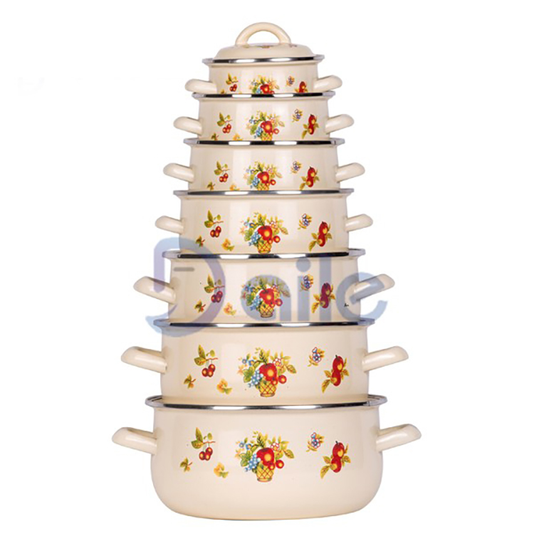 7 PCS Enamel Cookware Sets Cooking Ware Pot Casserole Set Cookware Kitchen With Custom Decal