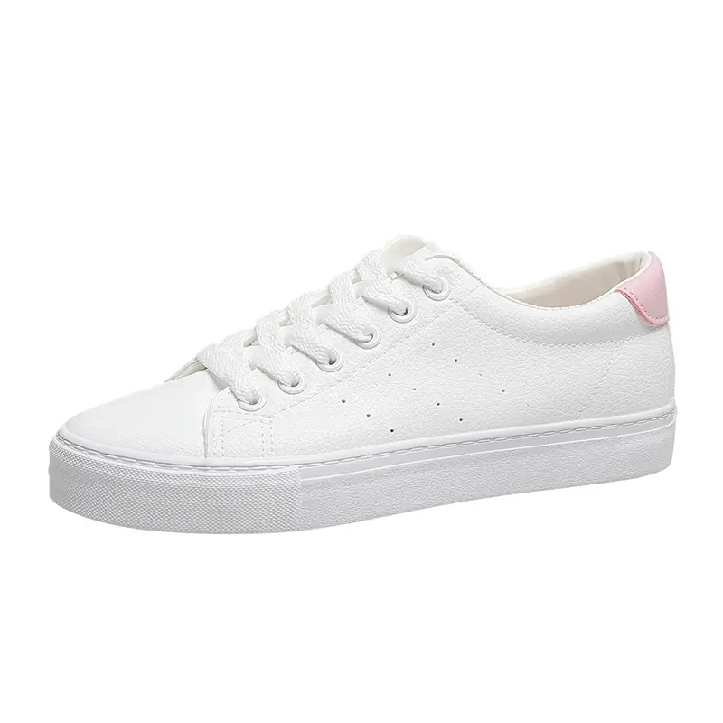 Spring pu sneakers comfortable flat custom logo casual white shoes womens