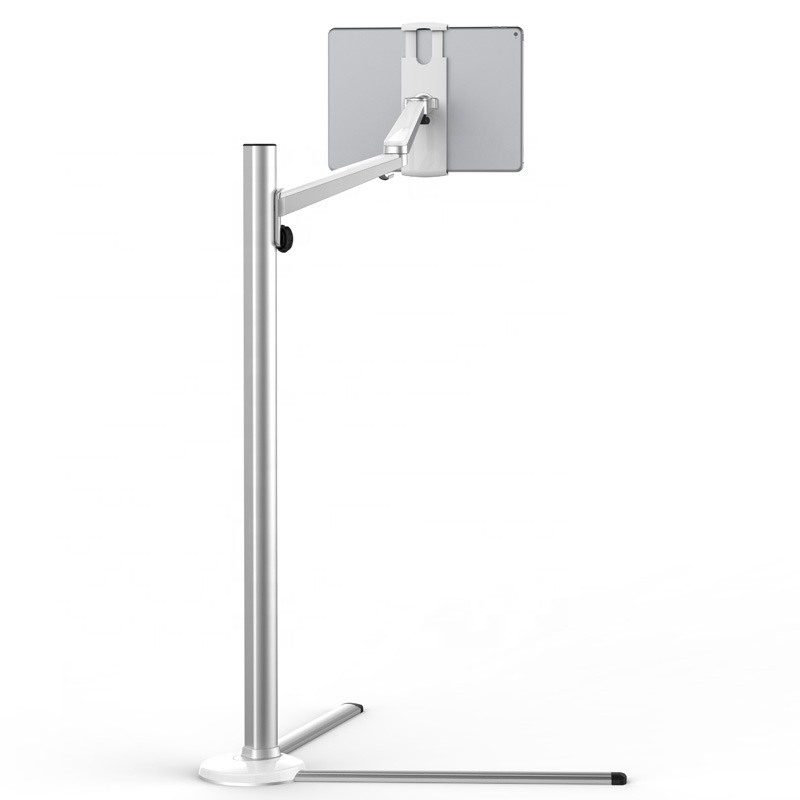 Adjustable Floor Tablet Stand Metal Silver stand For Cell phone holder Universal folding tripod floor stand