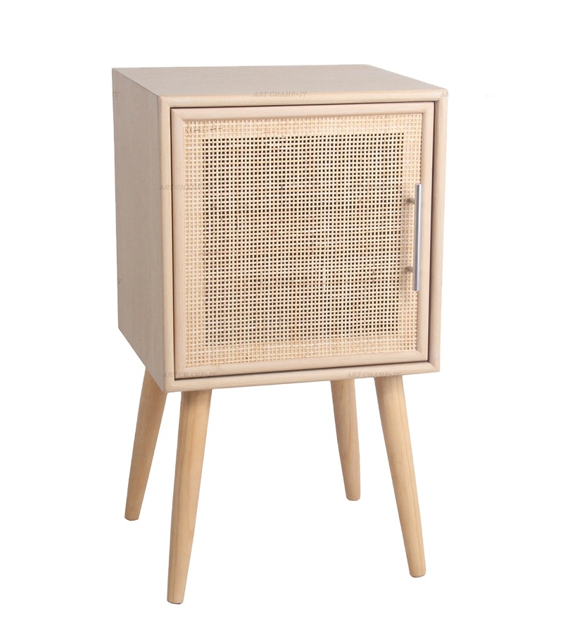 Nordic Modern Home Furniture Natural Cane Nightstand Rattan Bedside Tables With