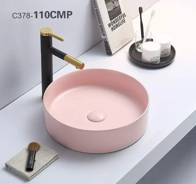 Матовая розовая керамическая раковина для ванной комнаты PATE 110CMP от производителя санитарной посуды, круглая матовая розовая раковина для ванной комнаты