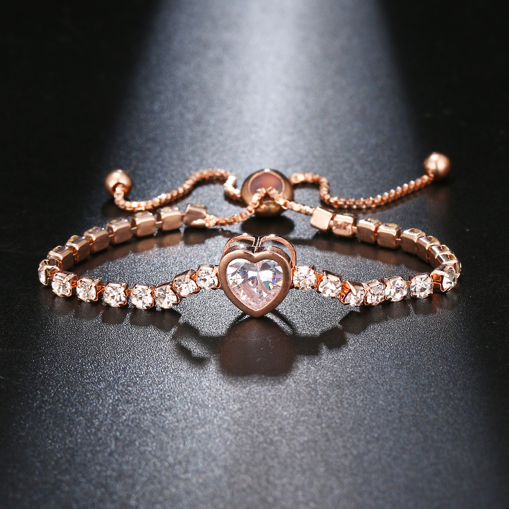Simple Daily Crystal Beads Heart Pendant Bracelet Set Zircon Diamond Charm Anklet Bracelet