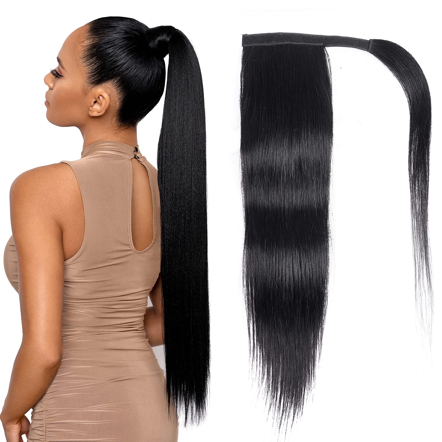 Cuticle Aligned Virgin Hair Piece Wig Women Long Wave Curly Clip Synthetic Hair Ponytails Wigs Extension
