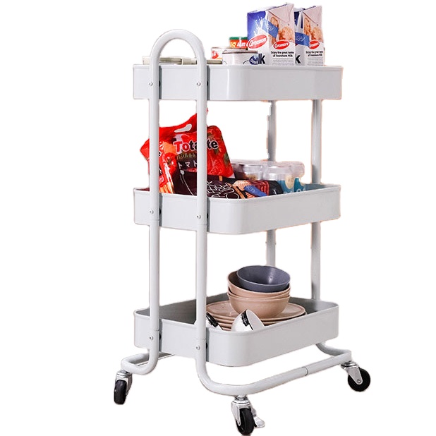 3 Tiers Kitchen Storage Rack Trolley Living Room Bathroom Collecting Trolley Cart
