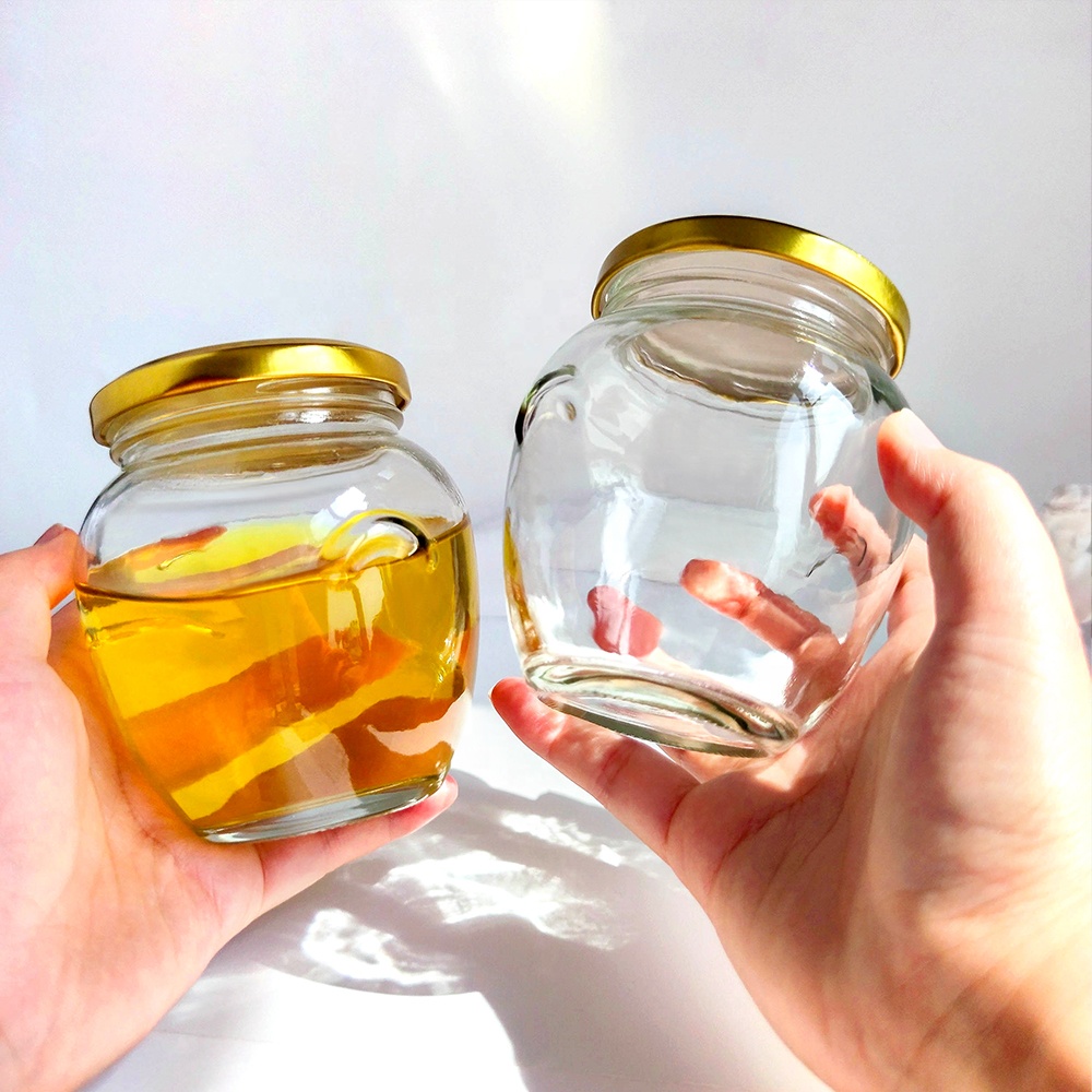 Wholesale Cheap Price Unique Shape 380ml 12oz Honey Jar Jam Chili Sauce Glass Bottle With Metal Lid