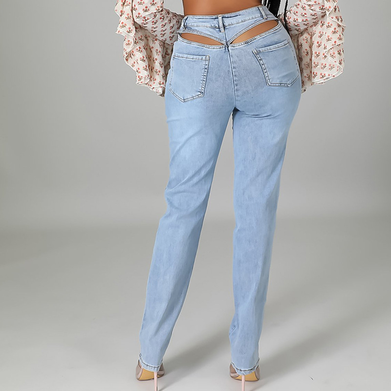2022 Newest Cut Out Waist Tight Pencil Jeans Denim Baddie Clothes Women Sexy Briefs Concept Pants Retro Skinny Long Trousers