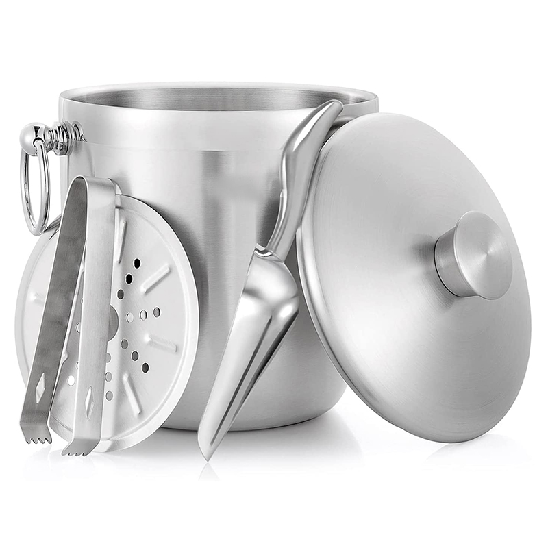 Insulated Double Walled Metal Ice Cube Bucket With Lid Stainless Steel Ice Bucket With Lid And Ice Tong