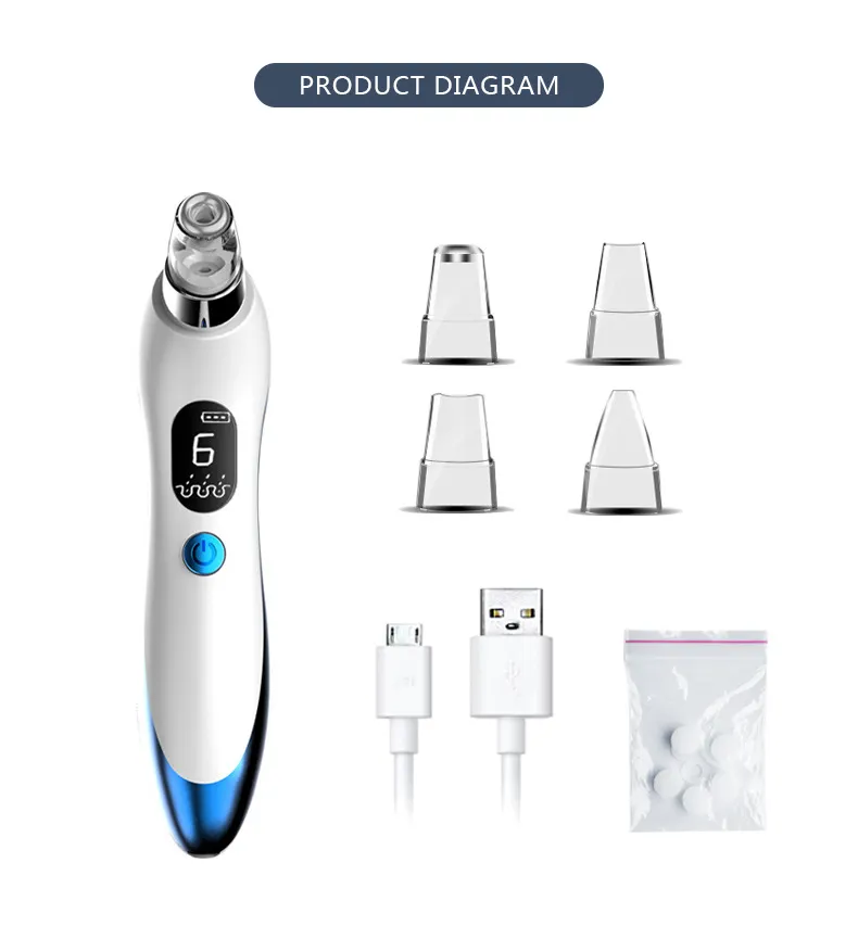 Portable 4 In 1 Facial Pore Deep Cleaning Blackhead Suction Instrument Electric Blackhead Remover Vacuum