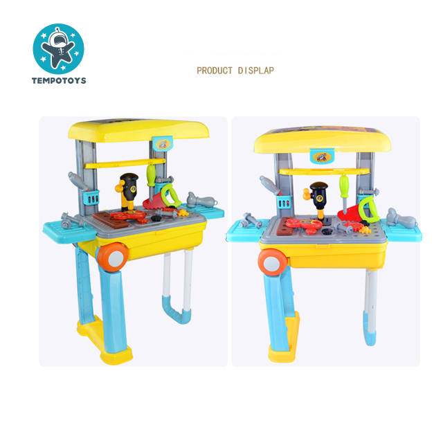 Tempo Toys Tool Workbench Toy Pretend Play Set 2 in 1 Work Shop Tool Play Kit Construction Tools Preschool Kids Pretend Toys
