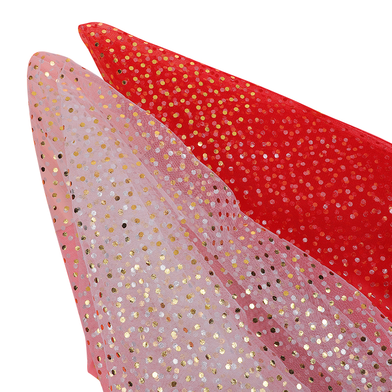fashion dot hot stamping 100%polyester mesh fabric hard feeling for dress