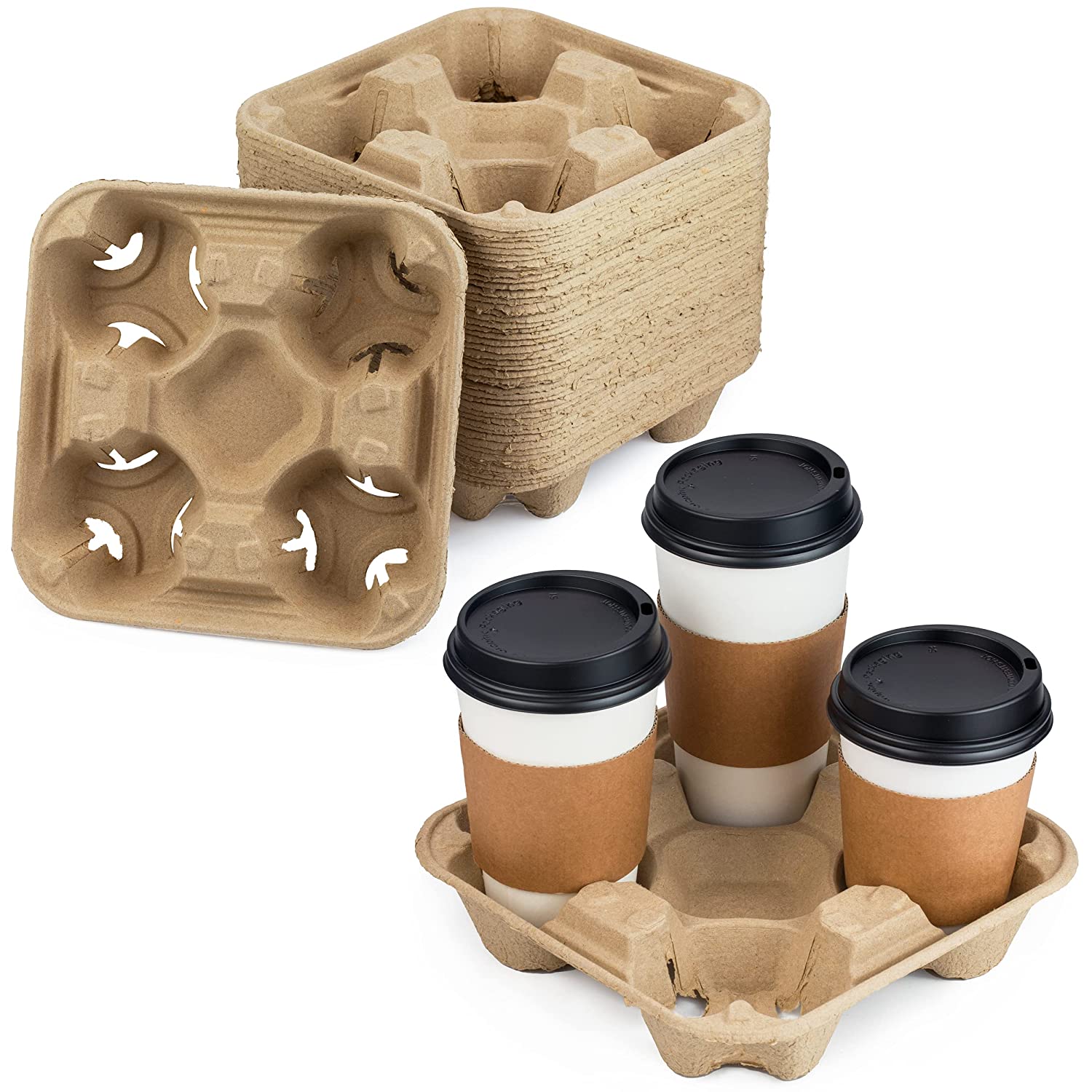 4 Compartment Coffee Paper Cup Carrier Tray Disposable Pulp Holder For Takeaway